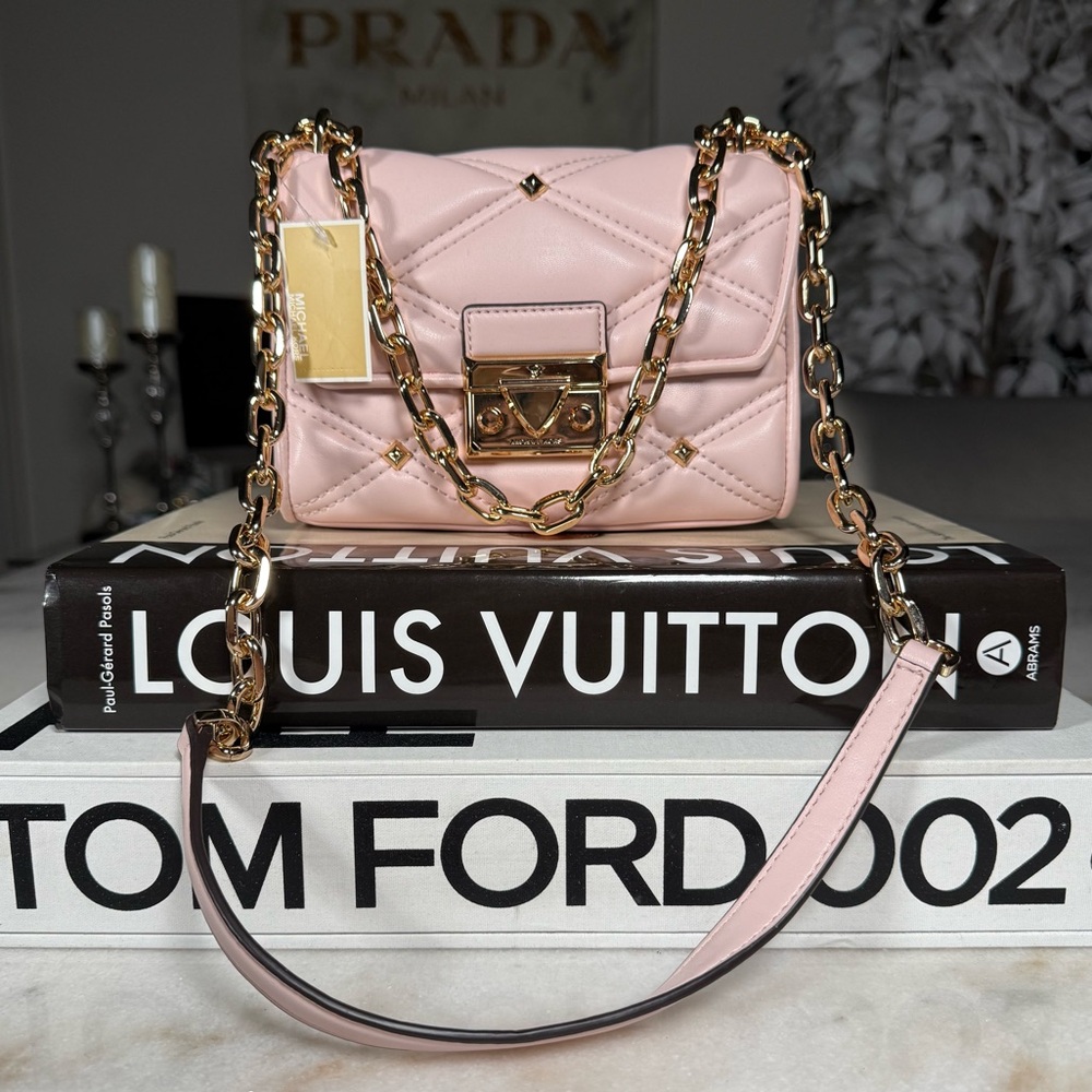 Michael Michael Kors Serena Small Quilted Studded Crossbody Bag Blush New NWT